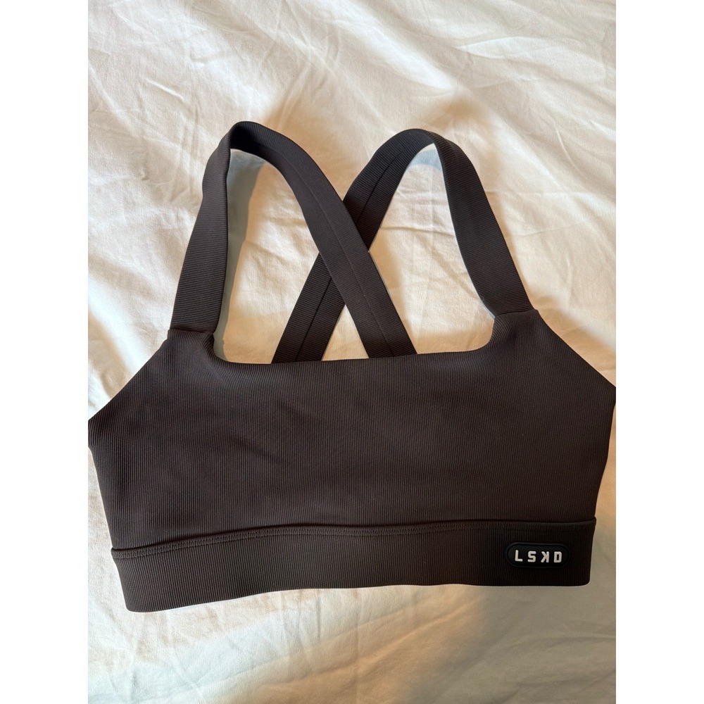 LSKD Dark Walnut Ribbed Sports Bra Cross Back Size Small L203E1048